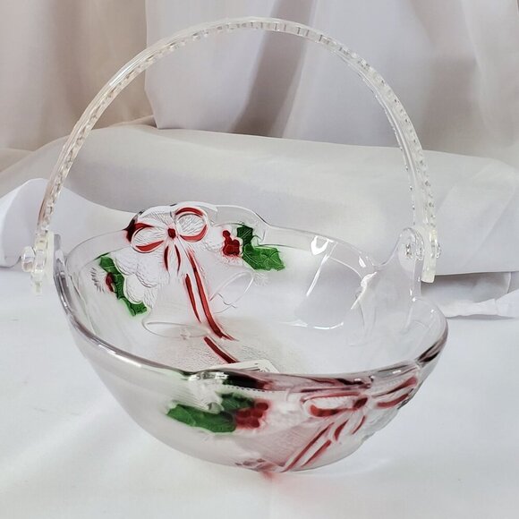 Mikasa Celebrations Holiday Bells Collection Basket 7.75" Clear & Red Christmas - Picture 4 of 16